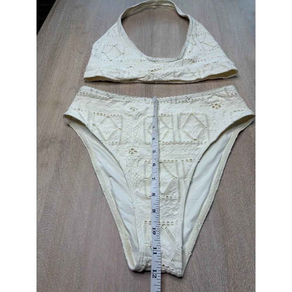 Frankies Bikinis Edie Halter Bikini Top & Jenna Bottom Angle Dust White Large